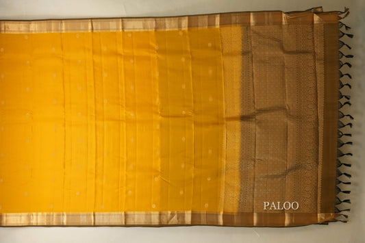 Mustard Yellow with Olive Borders Light Weight Kanjivaram Silk Saree SS8821
