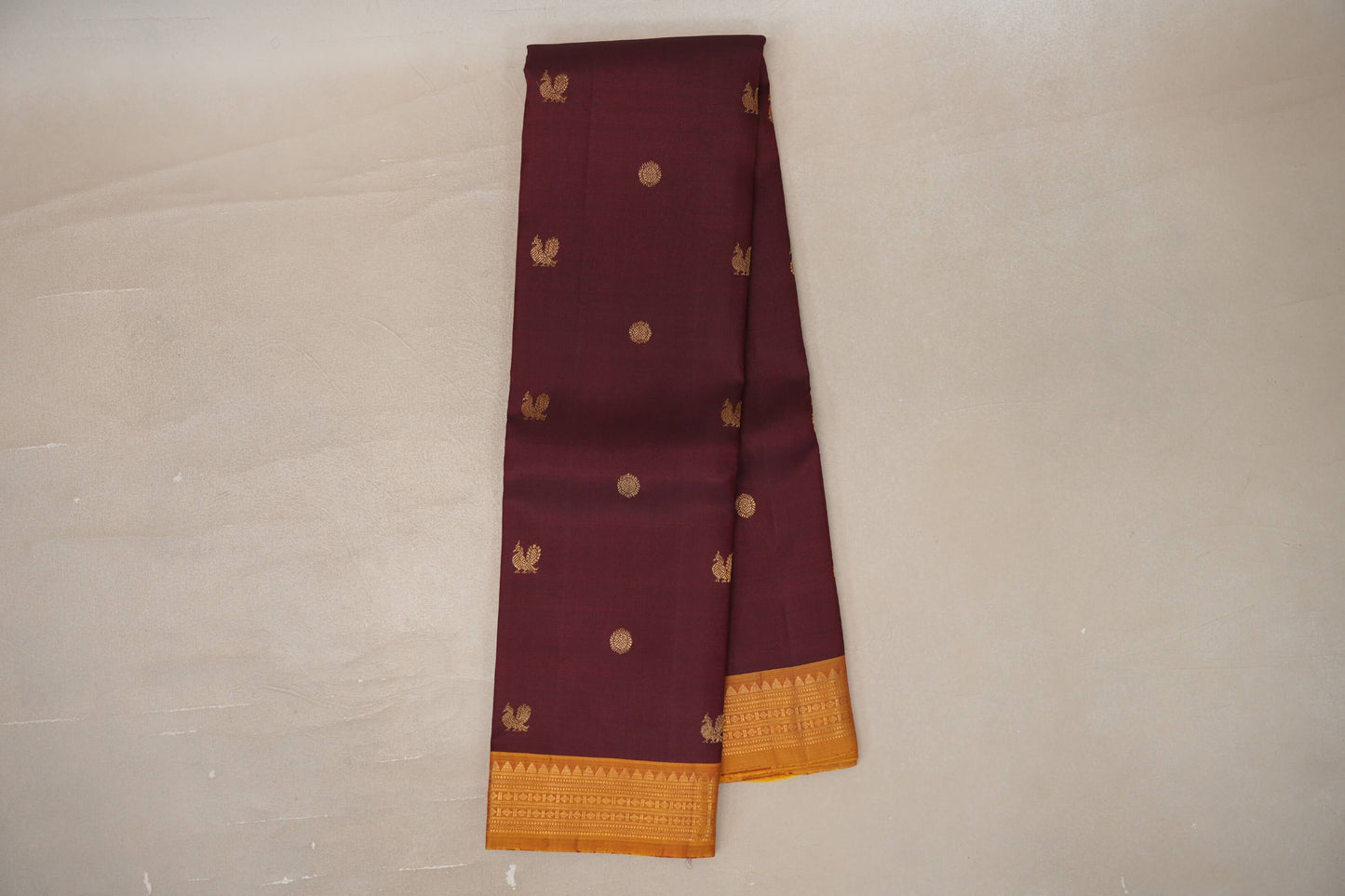 Online Deep Maroon with Mustard Yellow Borders Vintage Kanjivaram Silk Saree
