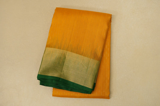 Mango Yellow with Leaf Green Borders Light Weight Kanjivaram Silk Saree SS8822
