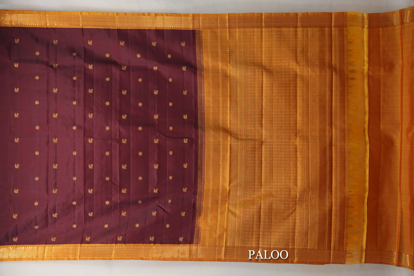 Deep Maroon with Mustard Yellow Borders Vintage Kanjivaram Silk Saree paloo