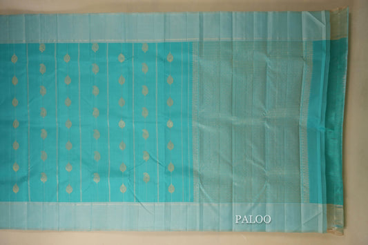 Sky Blue Kanjivaram Silk Saree paloo