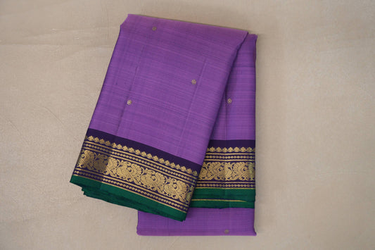 Lavender Purple with Deep Purple with Emerald Green Selvedge Borders Vintage Kanjivaram Silk Saree