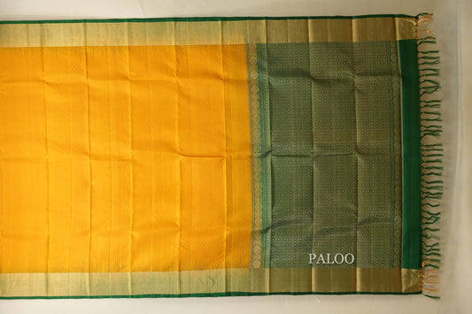 Mango Yellow with Leaf Green Borders Light Weight Kanjivaram Silk Saree SS8822