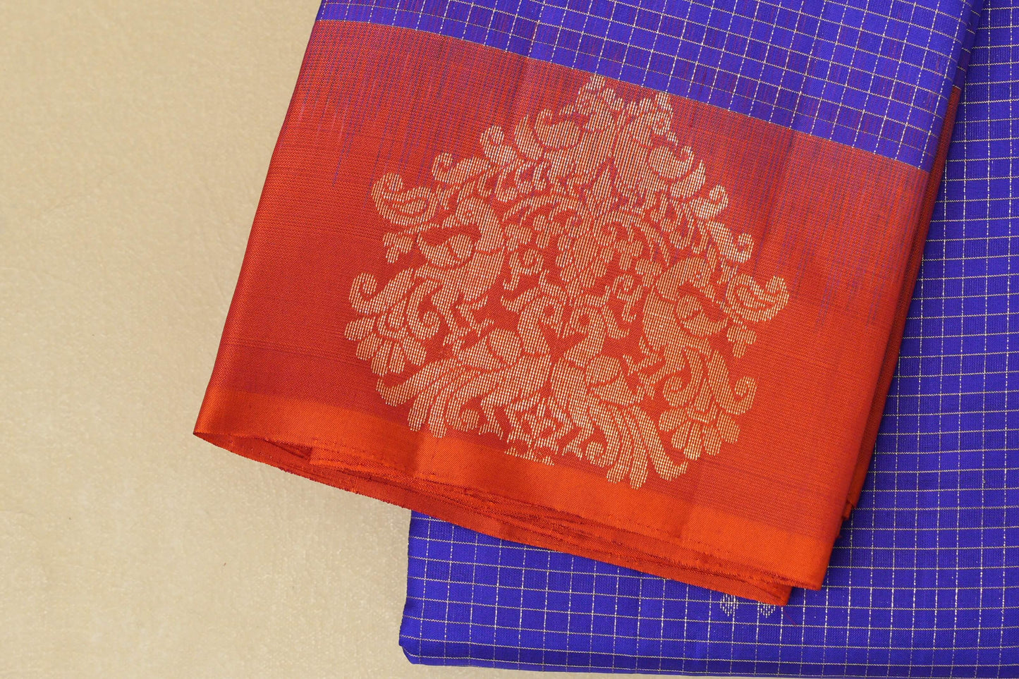 Royal Blue with Reddish Orange Borders Light Weight Kanjivaram Silk Saree SS8823