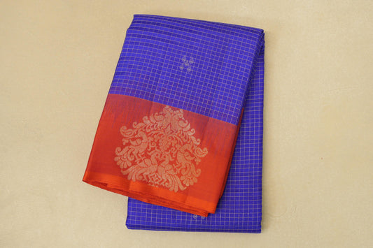 Royal Blue with Reddish Orange Borders Light Weight Kanjivaram Silk Saree SS8823