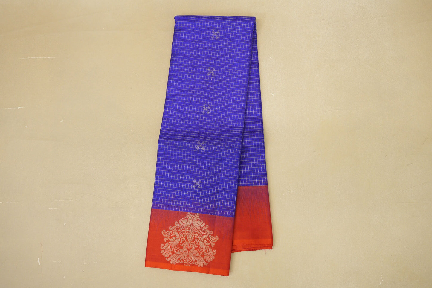Royal Blue with Reddish Orange Borders Light Weight Kanjivaram Silk Saree SS8823