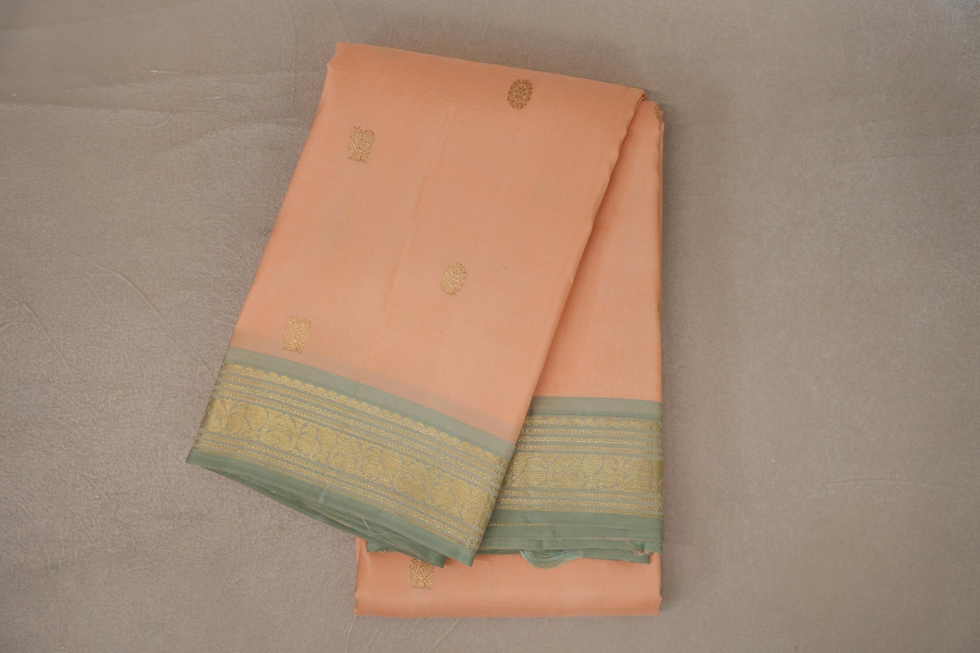 Light Orange with Elaichi Green Borders Vintage Kanjivaram Silk Saree