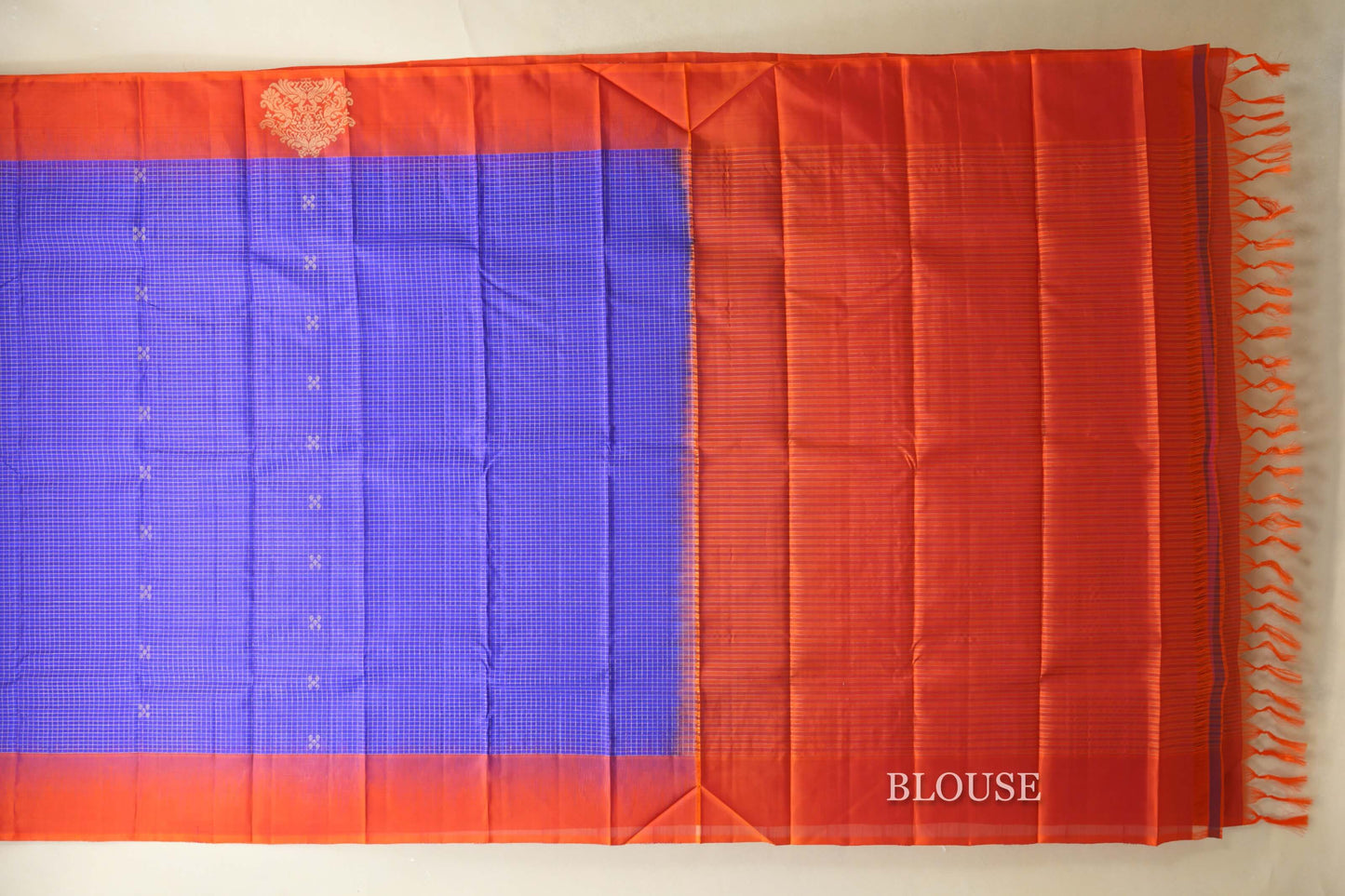 Royal Blue with Reddish Orange Borders Light Weight Kanjivaram Silk Saree SS8823