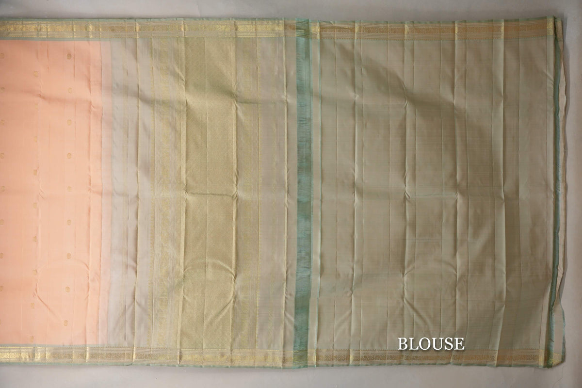 Light Orange with Elaichi Green Borders Vintage Kanjivaram Silk Saree blouse