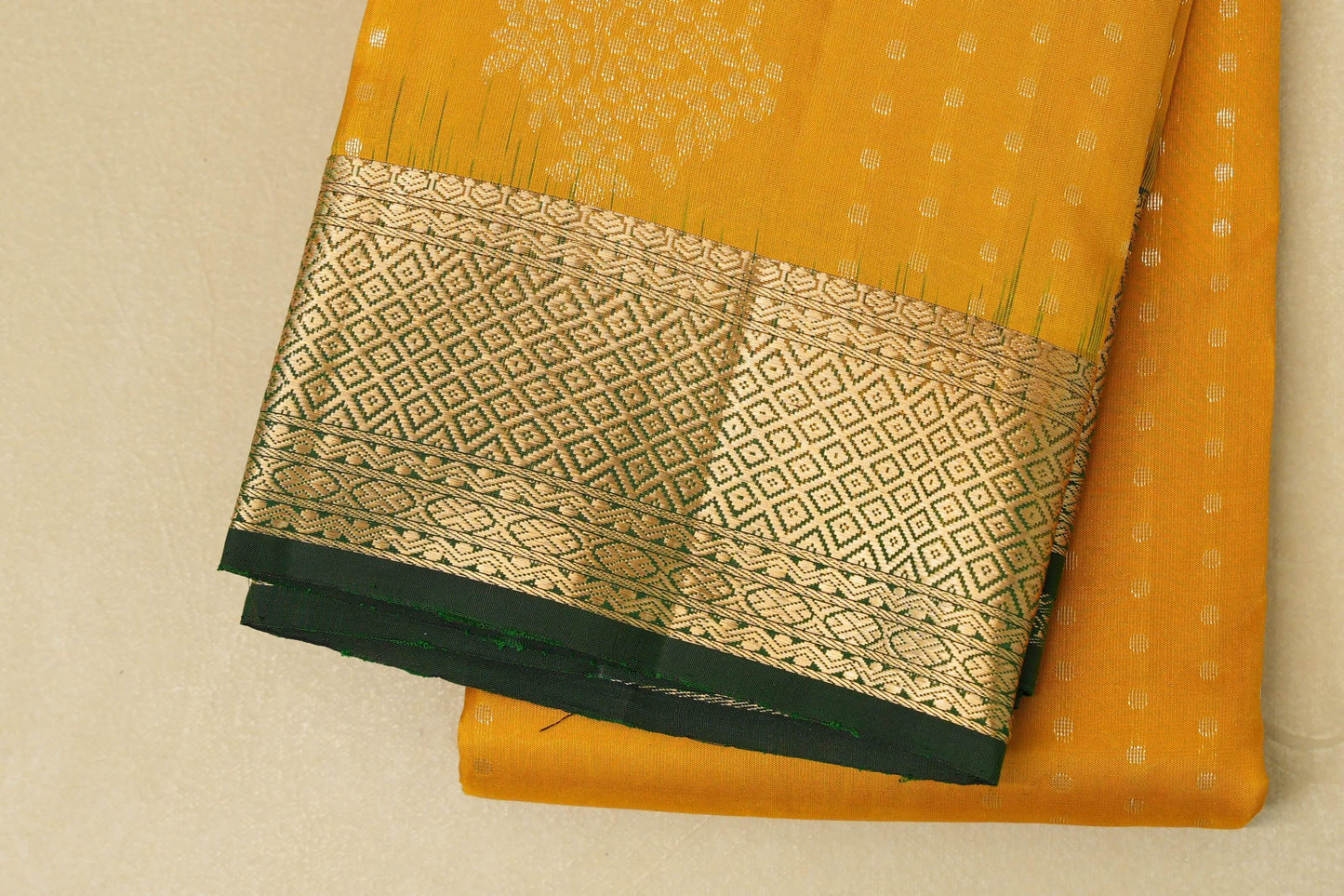 Mango Yellow with Bottle Green Borders Light Weight Kanjivaram Silk Saree SS8824