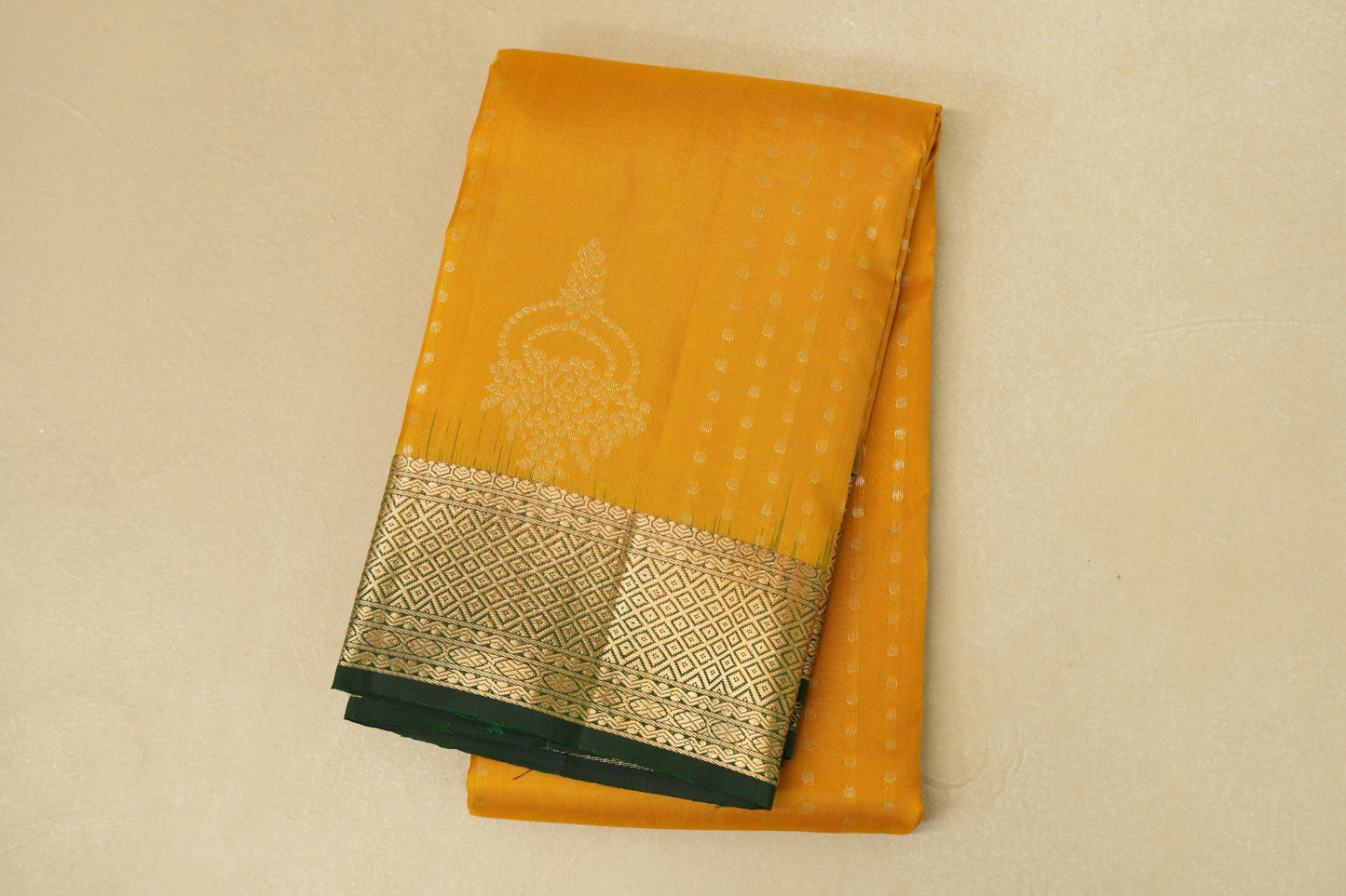 Mango Yellow with Bottle Green Borders Light Weight Kanjivaram Silk Saree SS8824