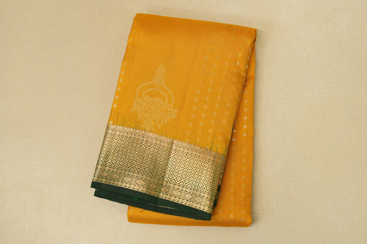 Mango Yellow with Bottle Green Borders Light Weight Kanjivaram Silk Saree SS8824