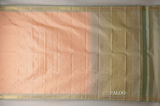 Light Orange with Elaichi Green Borders Vintage Kanjivaram Silk Saree paloo