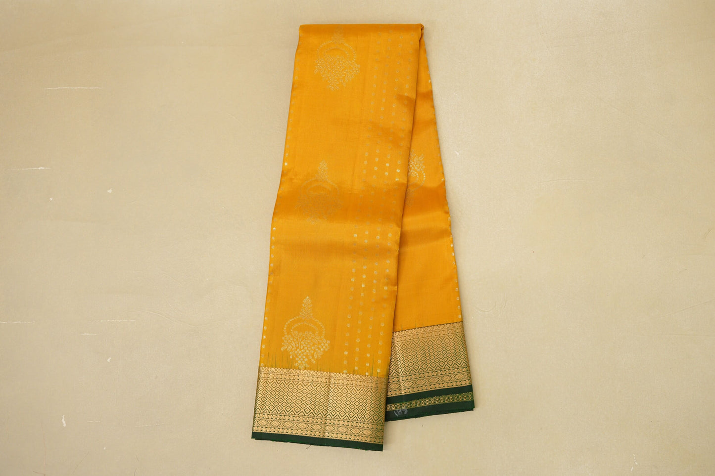 Mango Yellow with Bottle Green Borders Light Weight Kanjivaram Silk Saree SS8824