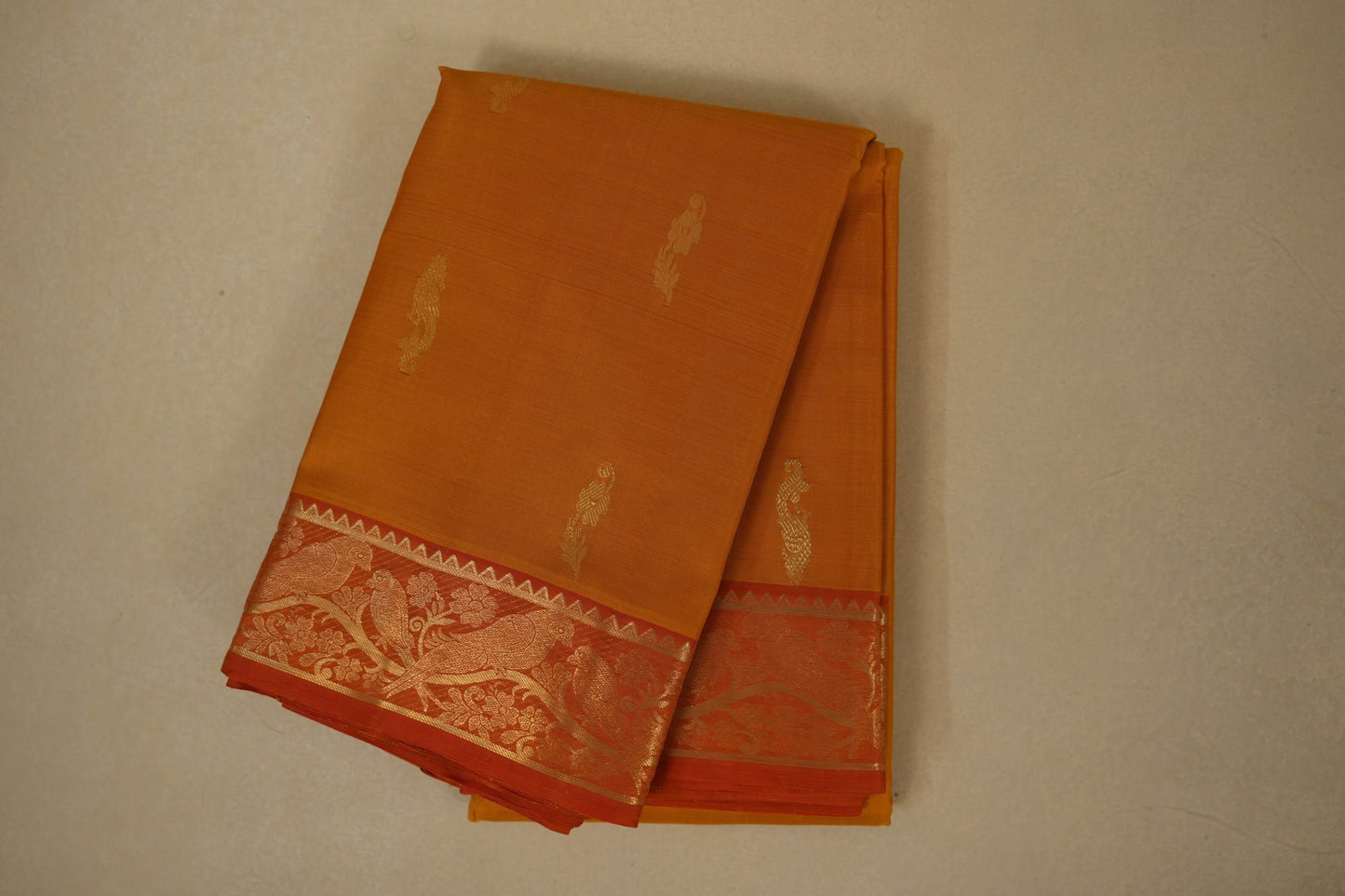 Folded Mustard Kanjivaram Silk Saree 