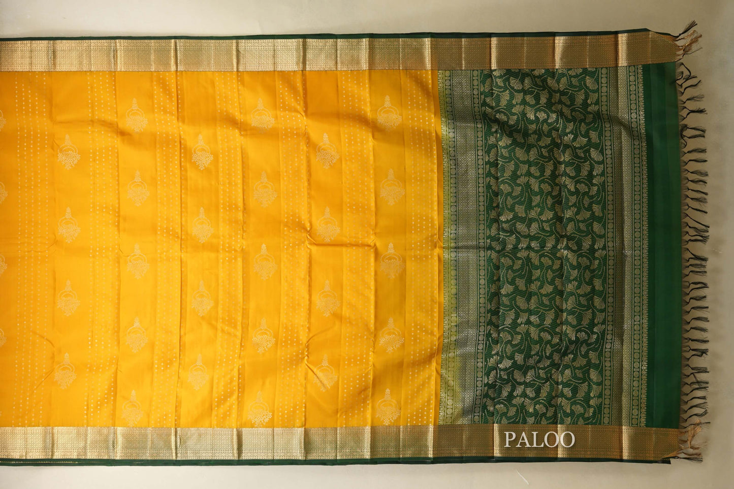 Mango Yellow with Bottle Green Borders Light Weight Kanjivaram Silk Saree SS8824