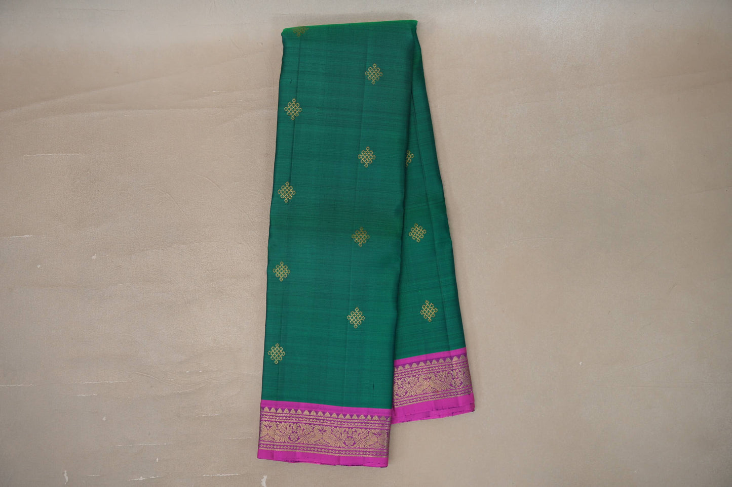 Online Dual Tone of Green & Blue with Bright Magenta Borders Vintage Kanjivaram Silk Saree