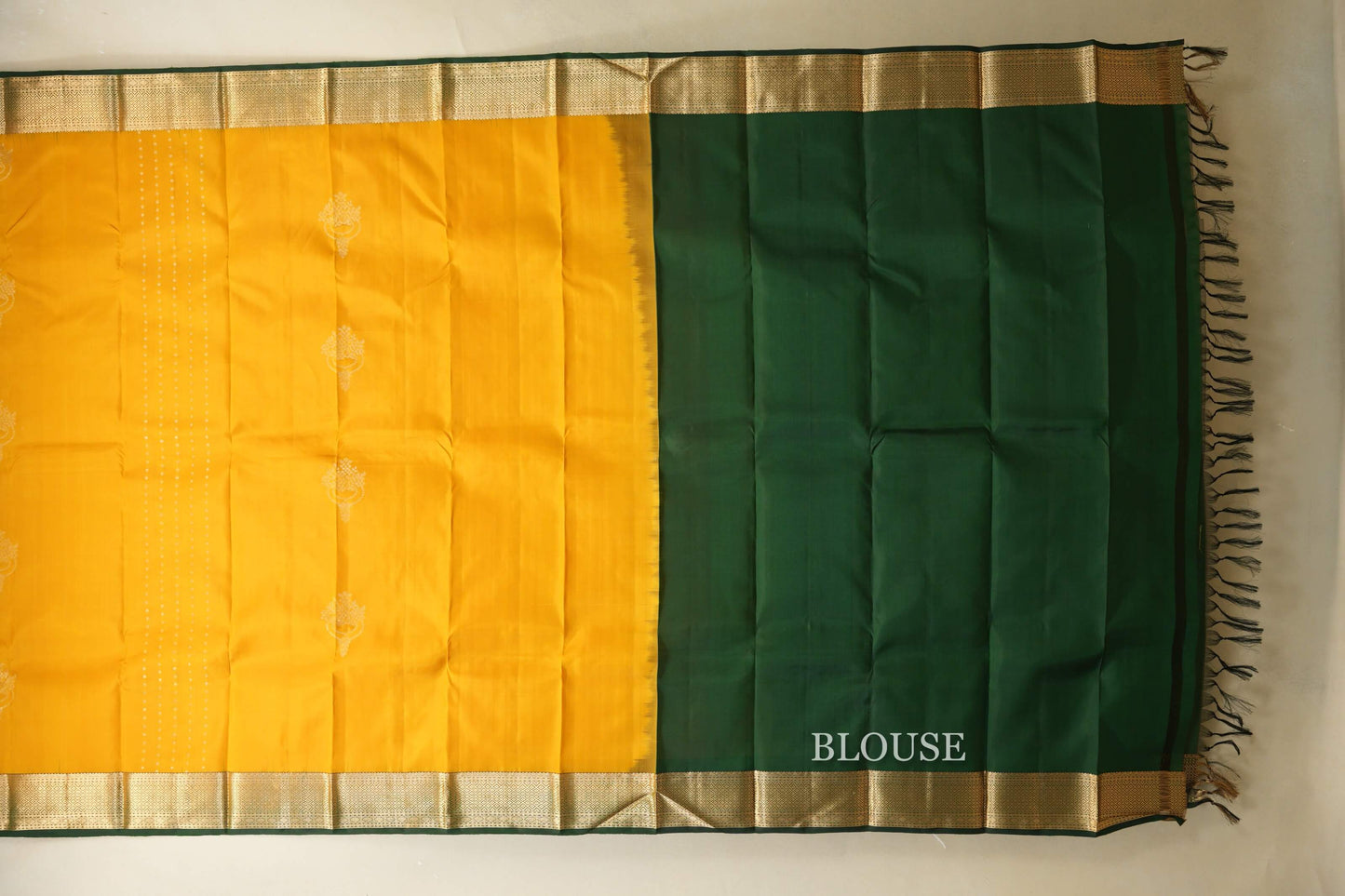 Mango Yellow with Bottle Green Borders Light Weight Kanjivaram Silk Saree SS8824