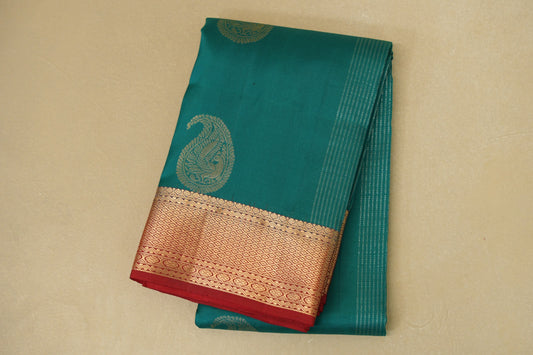 Teal Green with Red Borders Light Weight Kanjivaram Silk Saree SS8825