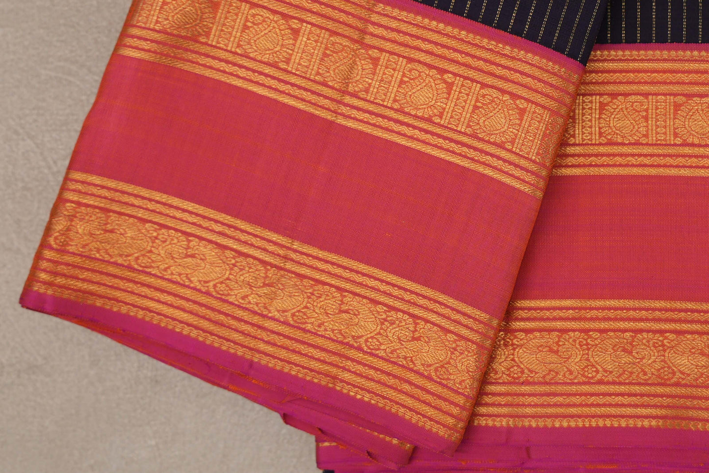 Deep Plum Brown Vintage Kanjivaram Silk Saree Palooborder zoom