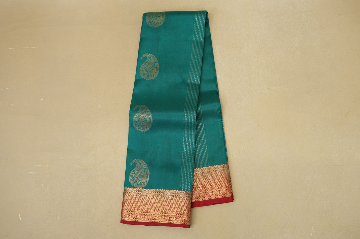 Teal Green with Red Borders Light Weight Kanjivaram Silk Saree SS8825
