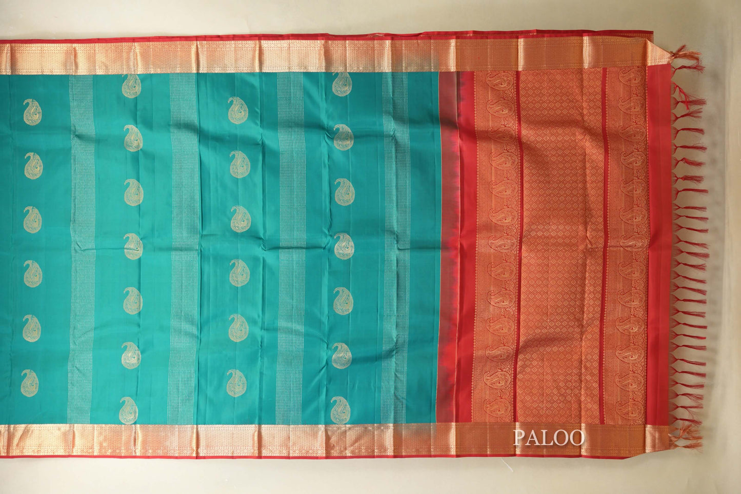 Teal Green with Red Borders Light Weight Kanjivaram Silk Saree SS8825