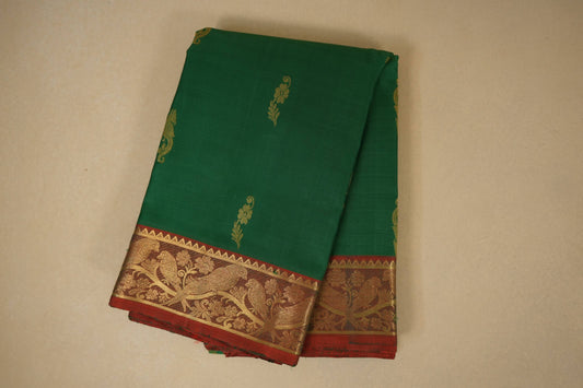 Green with Maroon Borders Kanjivaram Silk Saree