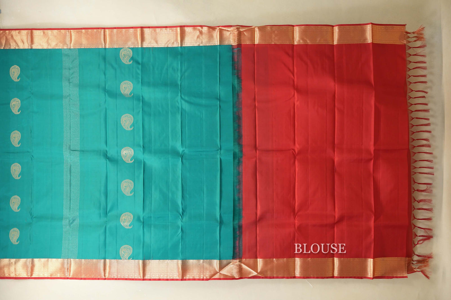 Teal Green with Red Borders Light Weight Kanjivaram Silk Saree SS8825
