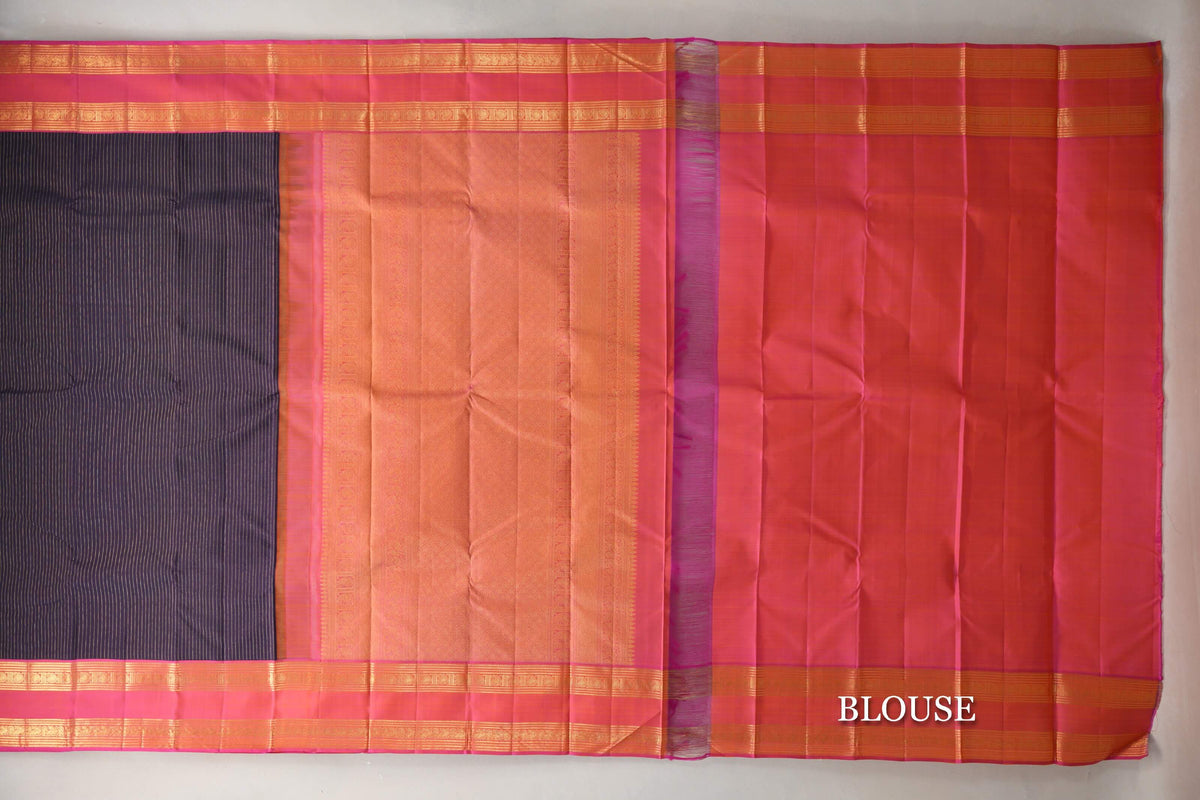 Deep Plum Brown Vintage Kanjivaram Silk Saree Paloo blouse