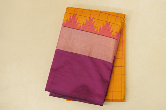 Mustard with Purple Borders Light Weight Kanjivaram Silk Saree SS8826