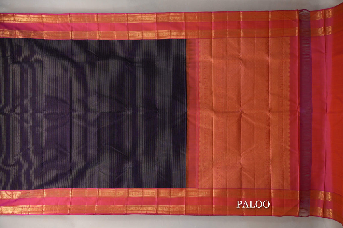 Deep Plum Brown Vintage Kanjivaram Silk Saree Paloo