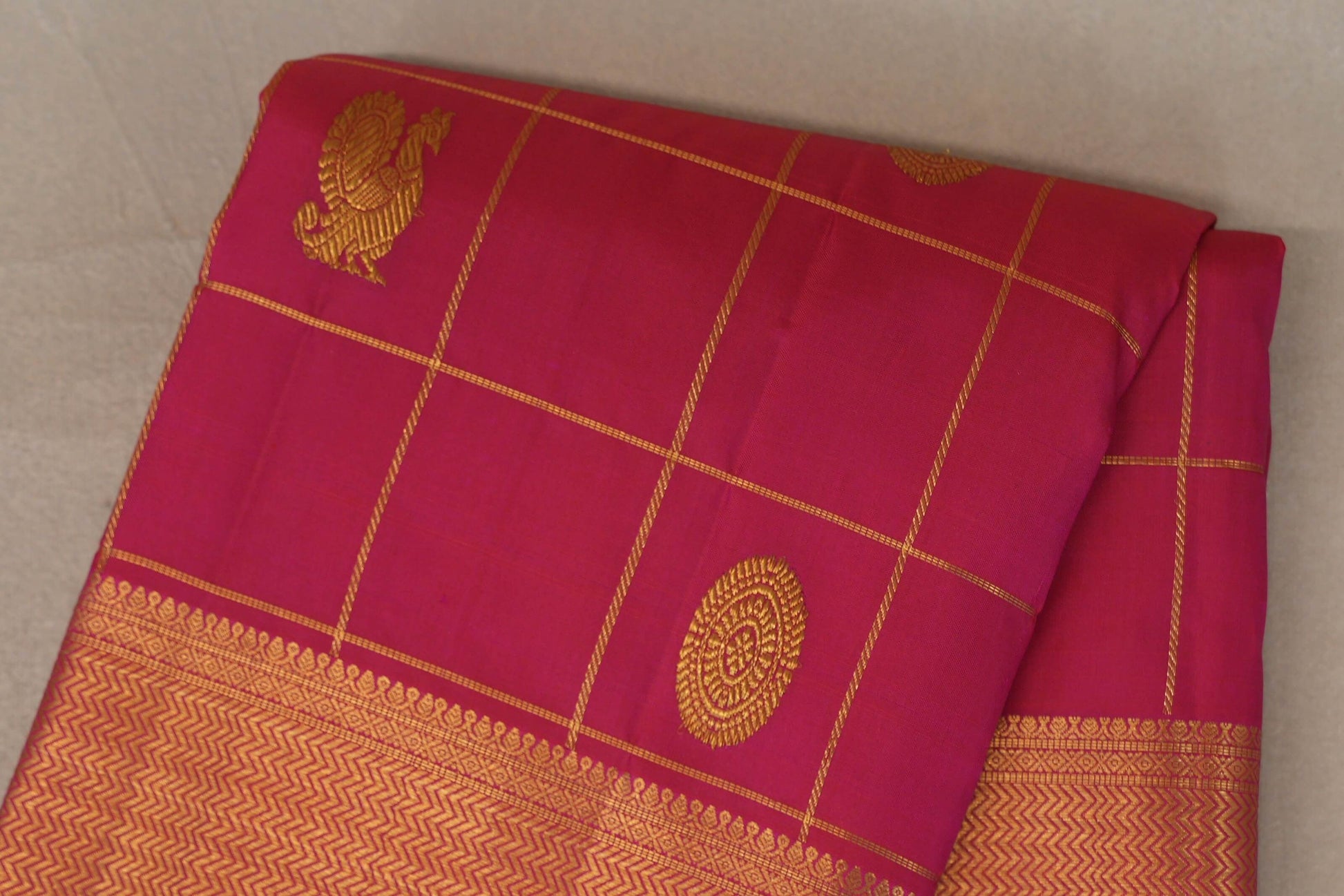 Bright Rani Pink Vintage Kanjivaram Silk Saree  body zoom