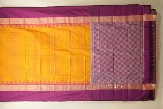 Mustard with Purple Borders Light Weight Kanjivaram Silk Saree SS8826
