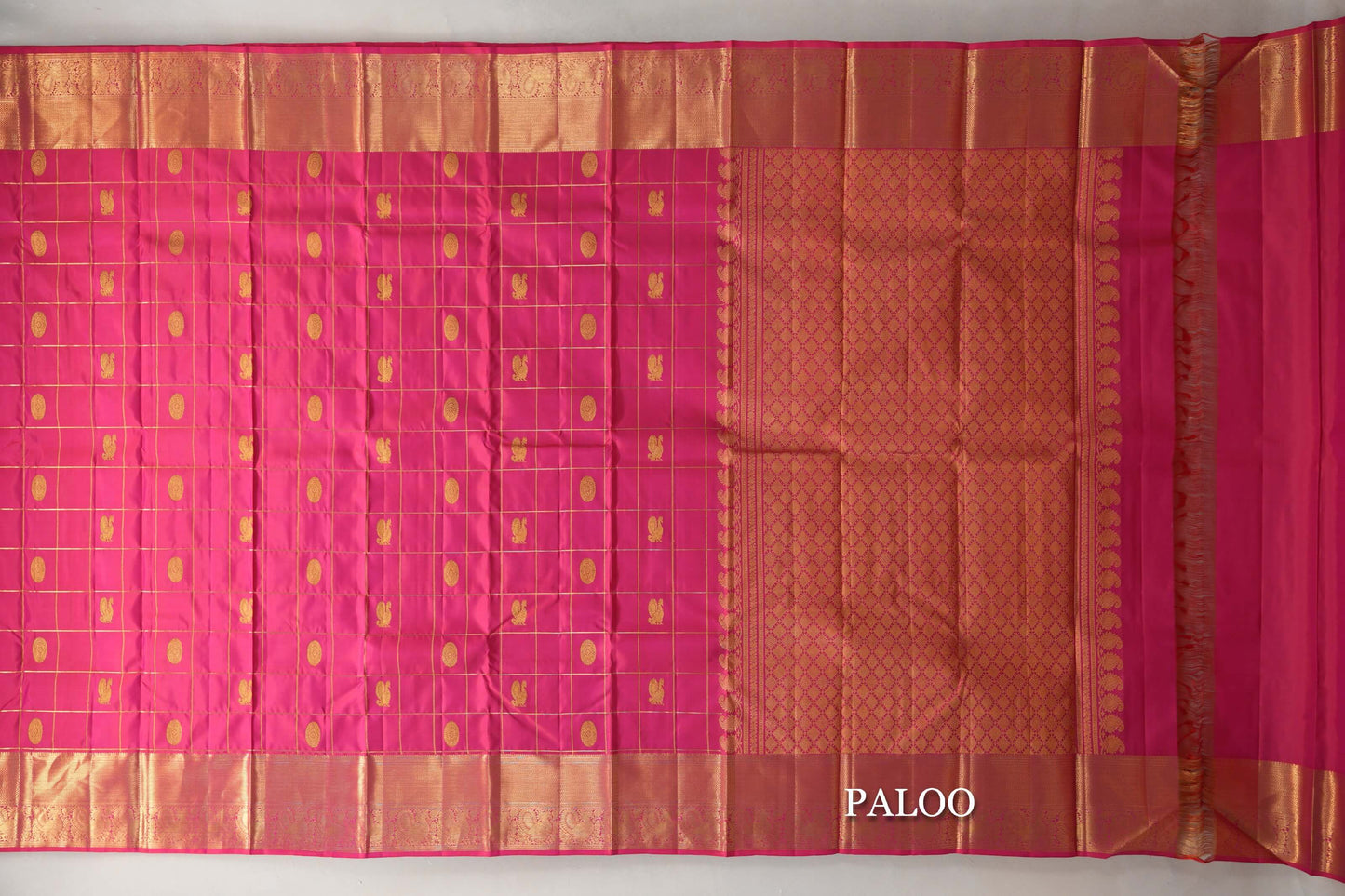 Bright Rani Pink Vintage Kanjivaram Silk Saree  paloo