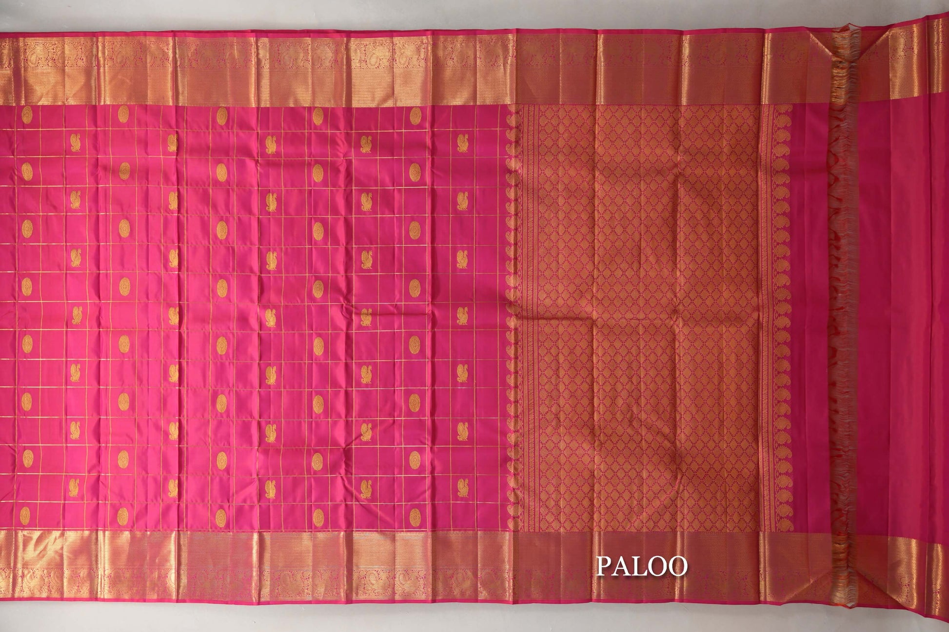 Bright Rani Pink Vintage Kanjivaram Silk Saree  paloo