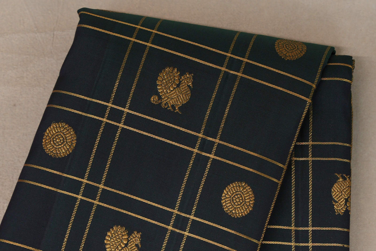Dual Tone of Deep  Bottle Green & Purple Kanjivaram Silk Sareebosy zoom