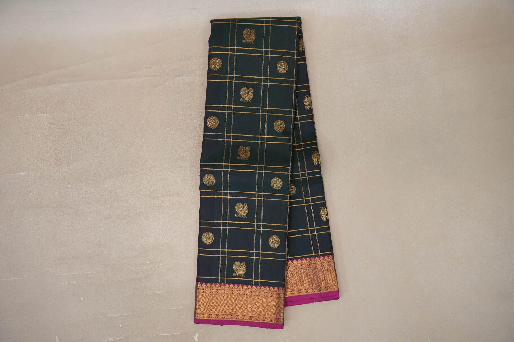 Dual Tone of Deep  Bottle Green & Purple Kanjivaram Silk Saree online