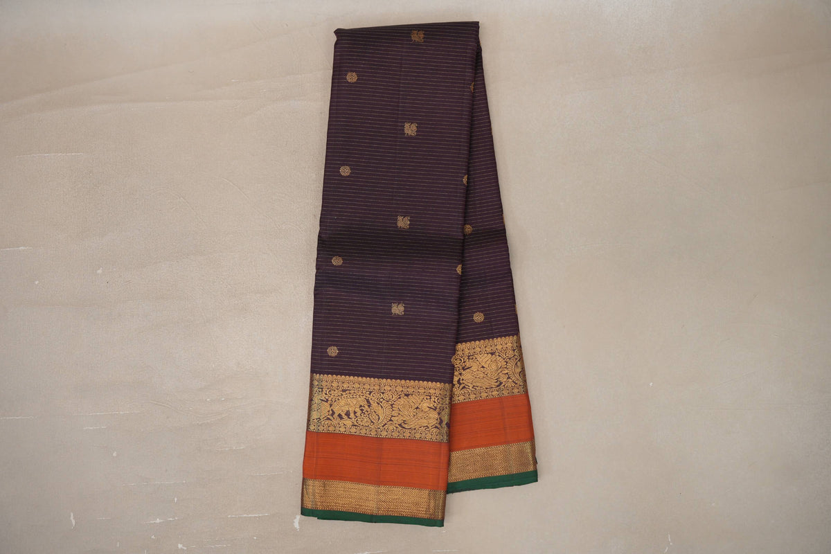 Deep Plum Brown Vaira Oosi Vintage Kanjivaram Silk Saree online