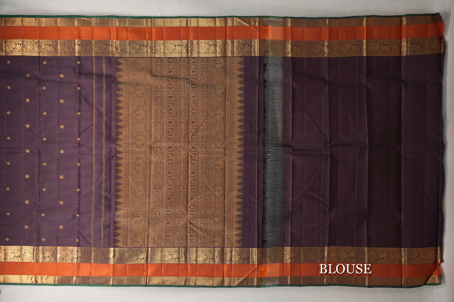Deep Plum Brown Vaira Oosi Vintage Kanjivaram Silk Saree blouse