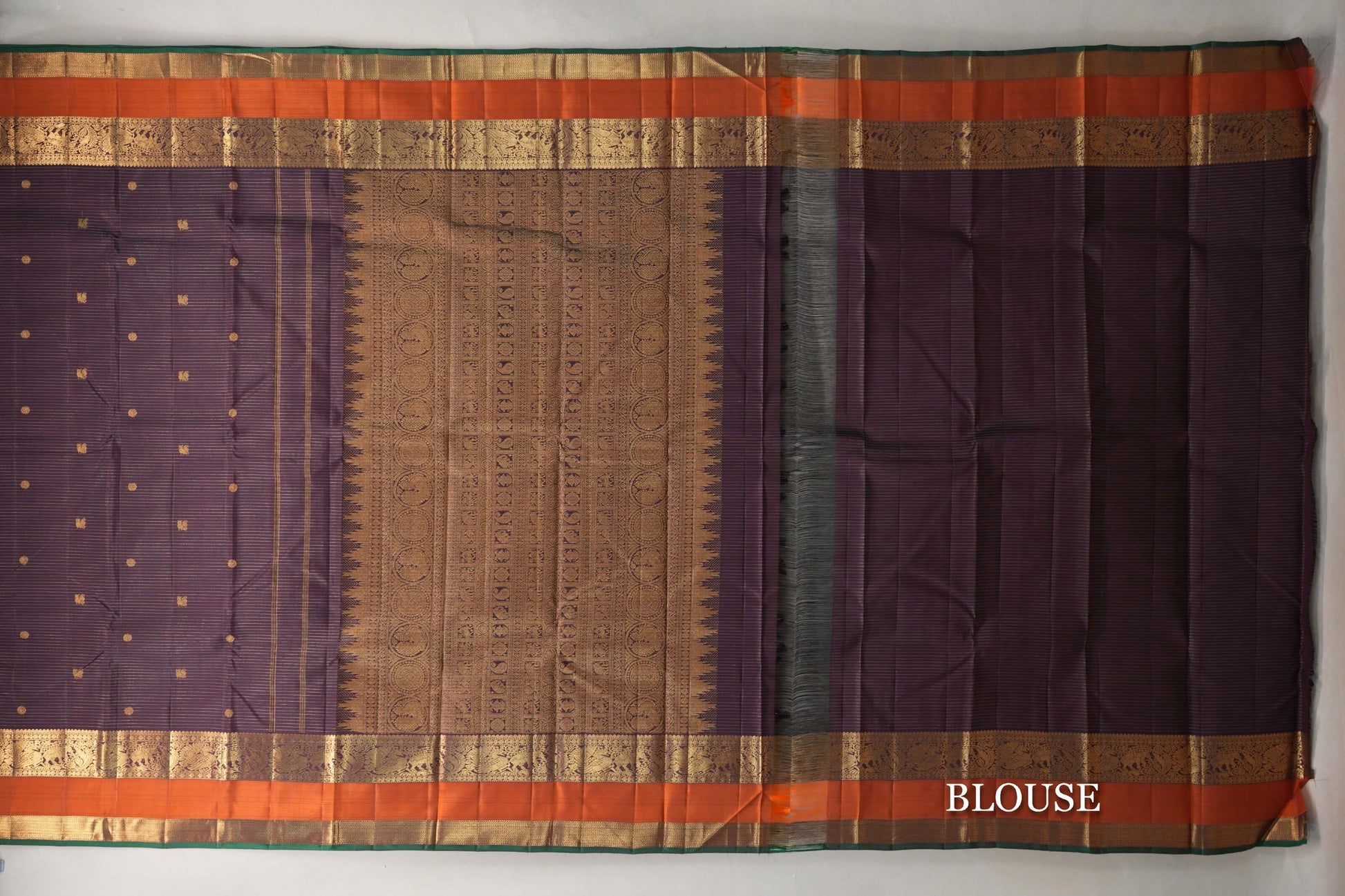 Deep Plum Brown Vaira Oosi Vintage Kanjivaram Silk Saree blouse
