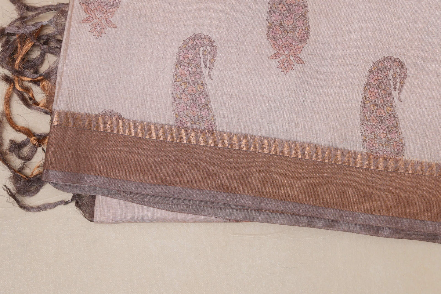 Blush pink with Dusty mauve Borders Bhagalpur Tussar silk saree border