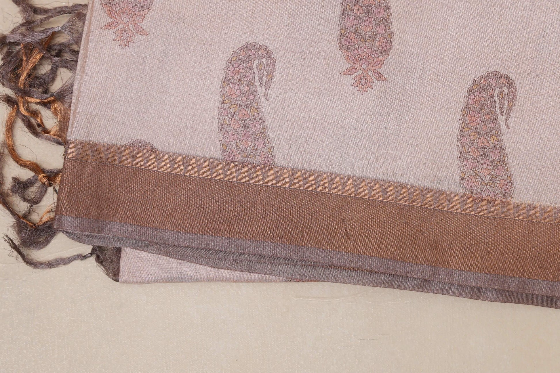 Blush pink with Dusty mauve Borders Bhagalpur Tussar silk saree border