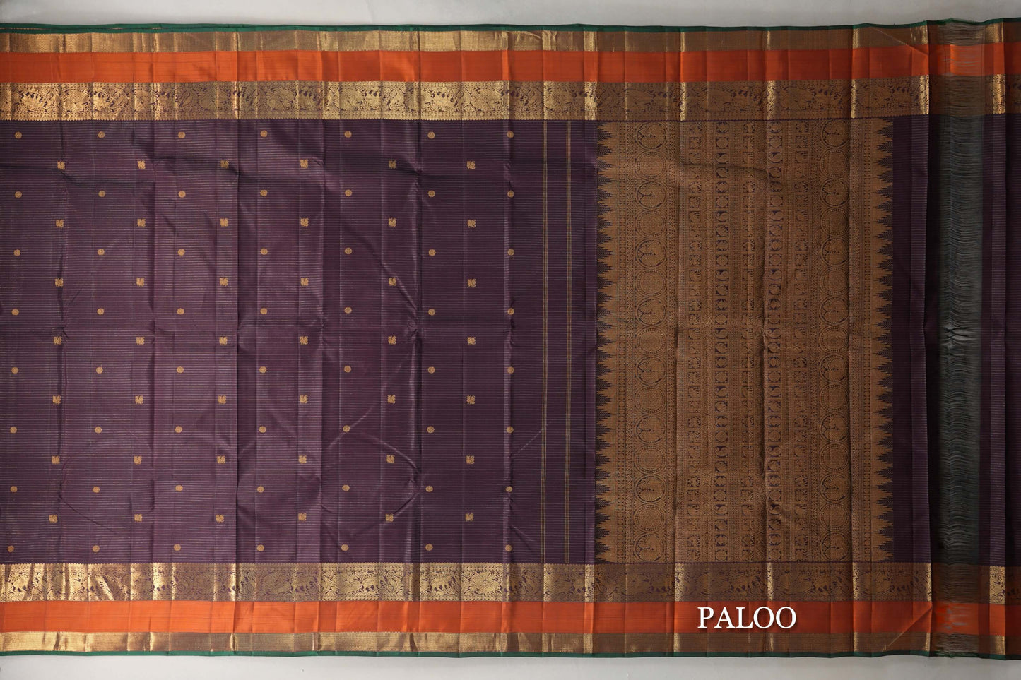 Deep Plum Brown Vaira Oosi Vintage Kanjivaram Silk Saree  paloo