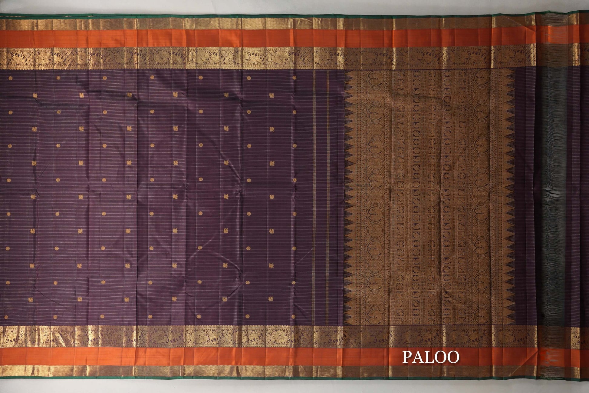 Deep Plum Brown Vaira Oosi Vintage Kanjivaram Silk Saree  paloo