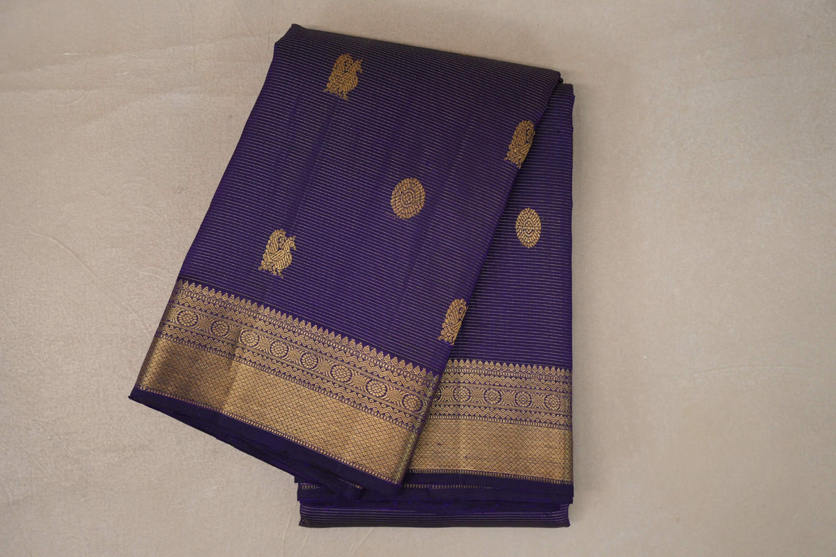 folded Violet Purple Vaira Oosi Vintage Kanjivaram Silk Saree