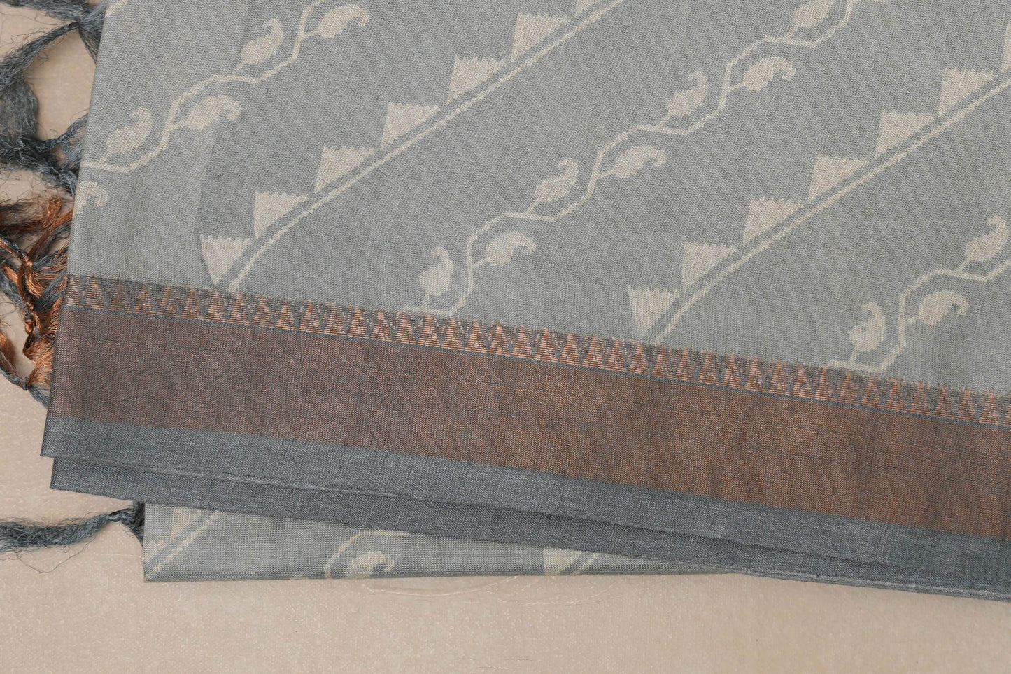 Pastel bluish grey with Dark Bluish Grey Borders Bhagalpur Tussar silk saree border