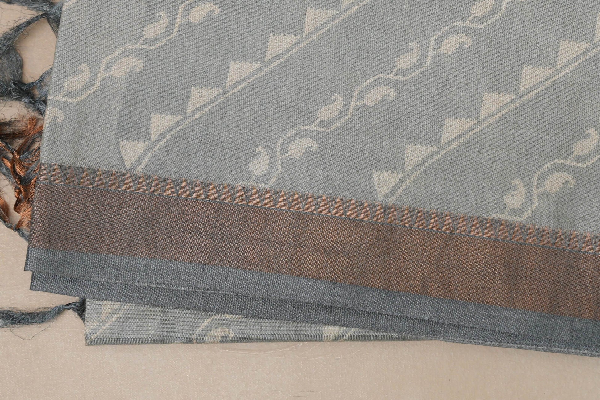 Pastel bluish grey with Dark Bluish Grey Borders Bhagalpur Tussar silk saree border