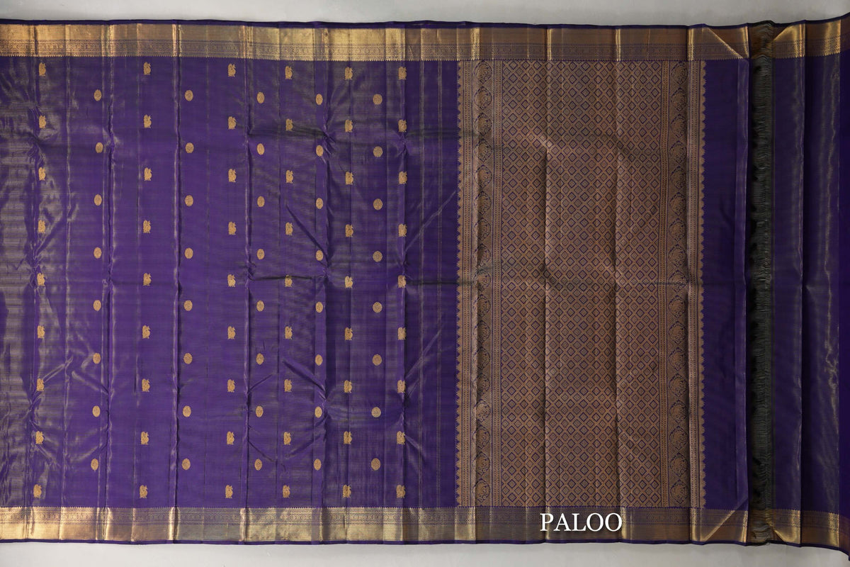 Violet Purple Vaira Oosi Vintage Kanjivaram Silk Saree paloo