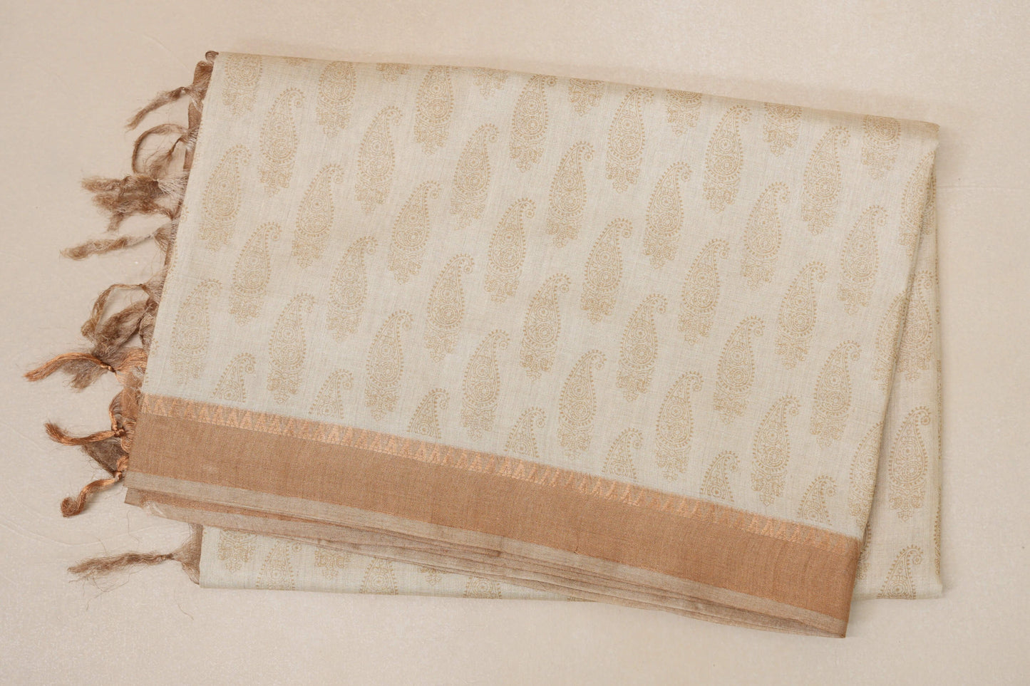Cream with Beige gold Borders Tussar silk saree