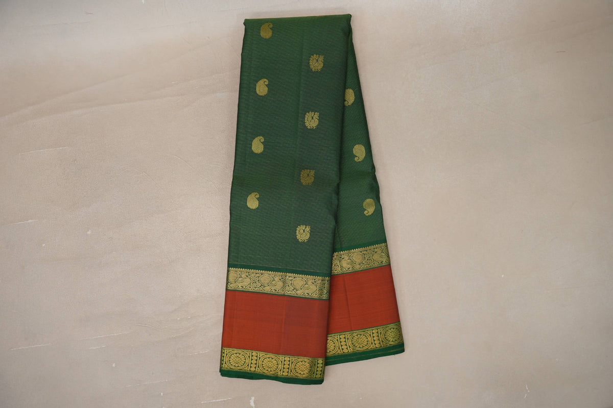 Deep Forest Green Vaira Oosi Vintage Kanjivaram Silk Saree online